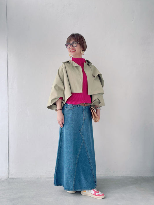 ポワン袖ニットの着こなし