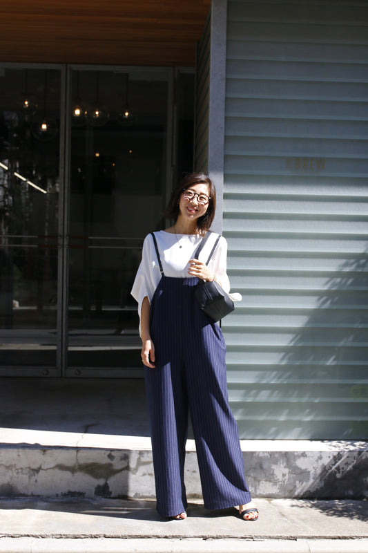 爽やか大人のストライプオールインワンコーデ