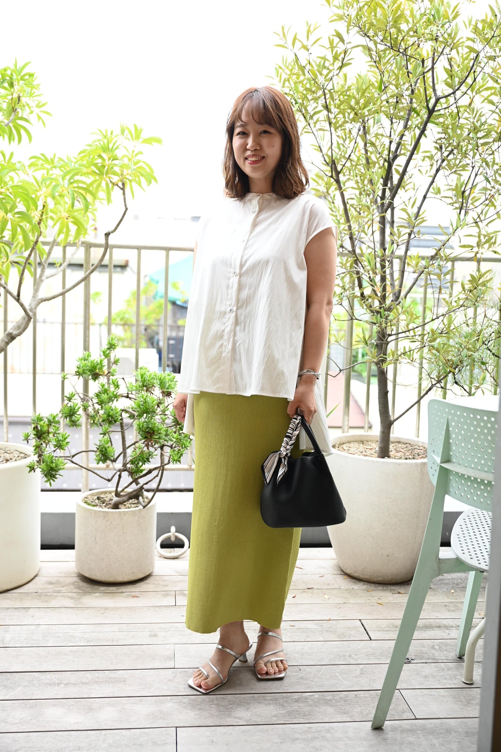 白×グリーンが映える夏コーデ