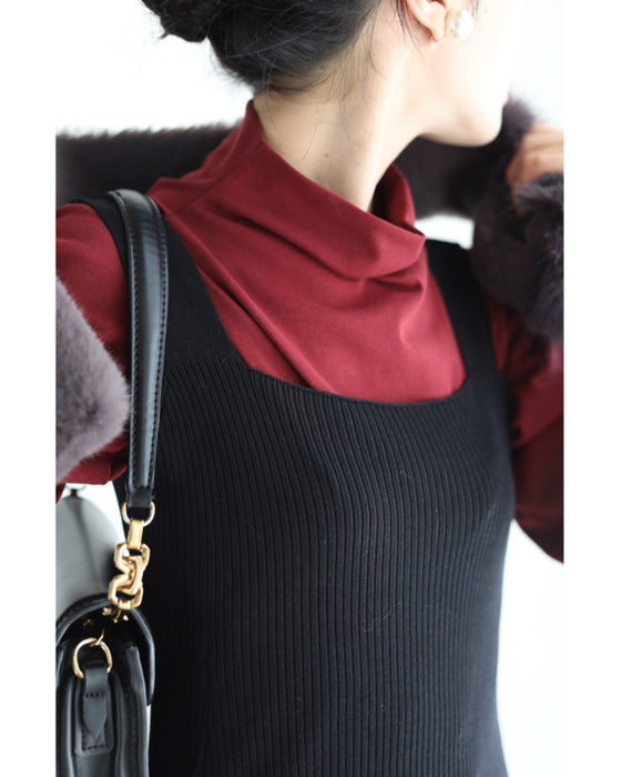 千鳥格子柄カーディガンとリブニットワンピースの2点セット