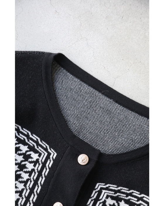 千鳥格子柄カーディガンとリブニットワンピースの2点セット