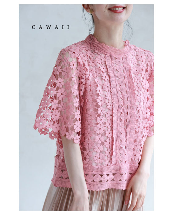 花咲カッティングレースプルオーバートップス