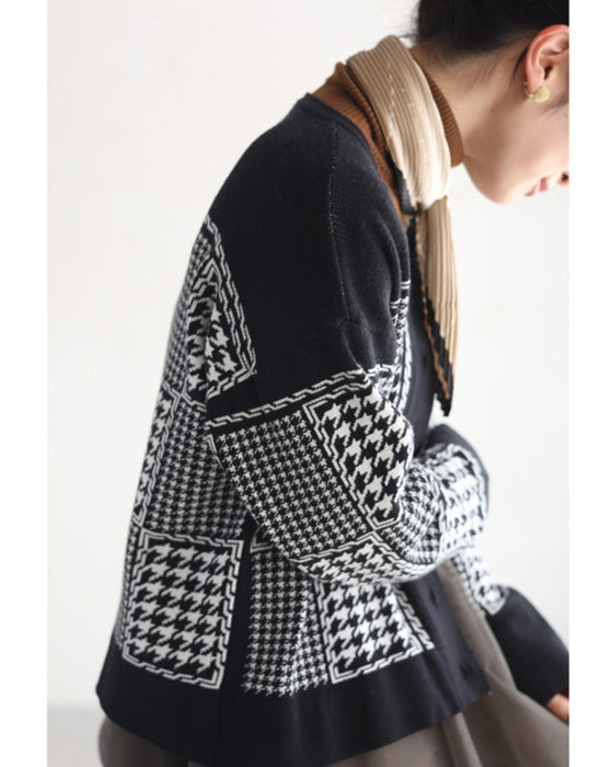 千鳥格子柄カーディガンとリブニットワンピースの2点セット