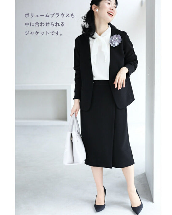 【コーデセット】セレモニーから普段まで 1日着ても疲れない 伸縮スーツ ジャケット スカート2点セット