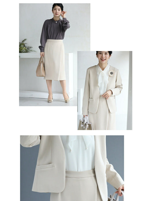 【コーデセット】セレモニーから普段まで 1日着ても疲れない 伸縮スーツ ジャケット スカート2点セット