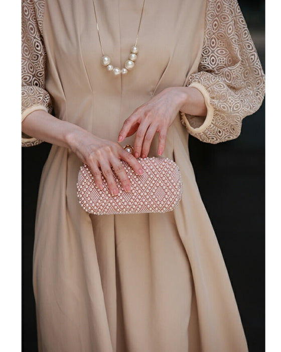 (ベルト付き)ステンドグラスレースのタックワンピース