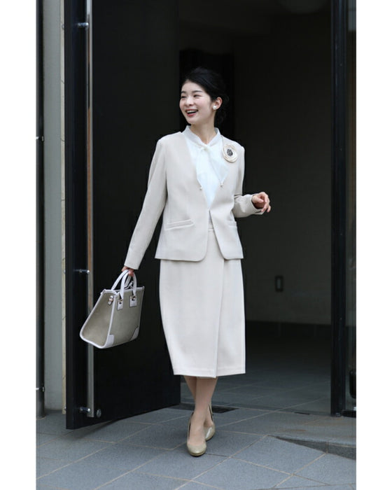 【コーデセット】セレモニーから普段まで 1日着ても疲れない 伸縮スーツ ジャケット スカート2点セット