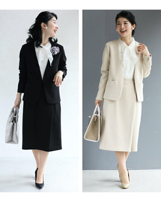 【コーデセット】セレモニーから普段まで 1日着ても疲れない 伸縮スーツ ジャケット スカート2点セット