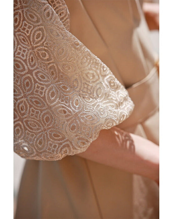 (ベルト付き)ステンドグラスレースのタックワンピース