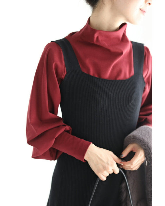 千鳥格子柄カーディガンとリブニットワンピースの2点セット