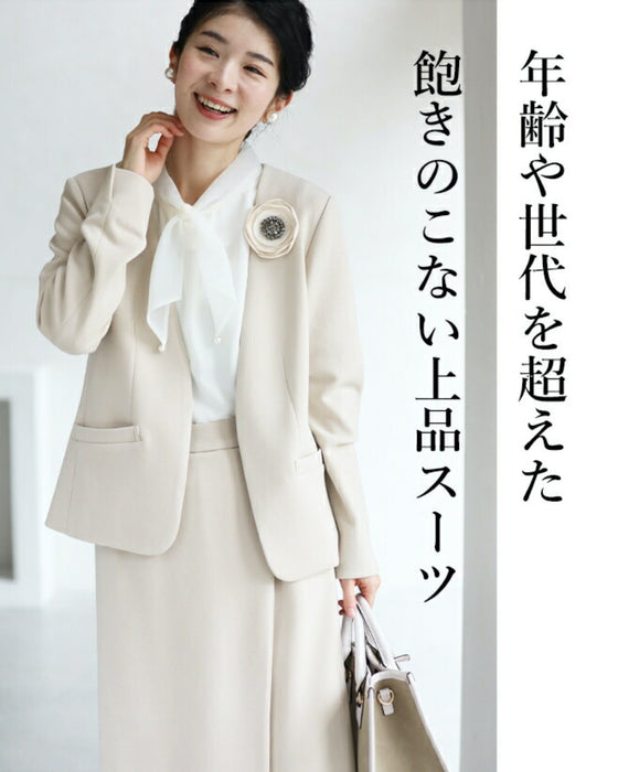 【コーデセット】セレモニーから普段まで 1日着ても疲れない 伸縮スーツ ジャケット スカート2点セット