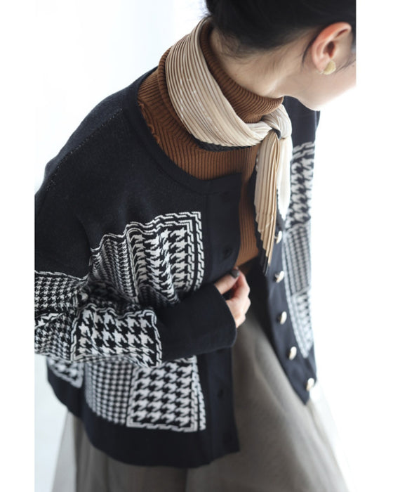 千鳥格子柄カーディガンとリブニットワンピースの2点セット