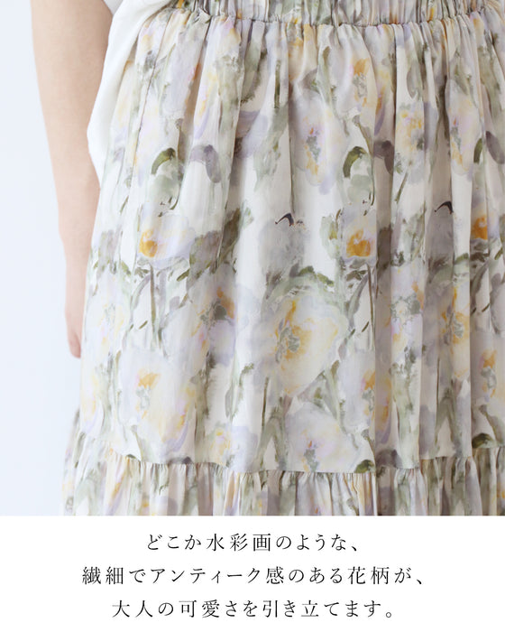 体型カバーも叶えるアンティーク花柄スカート
