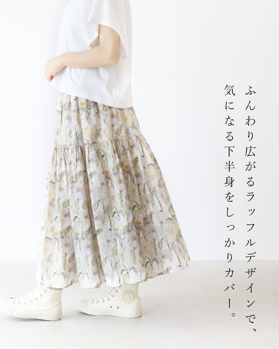 体型カバーも叶えるアンティーク花柄スカート