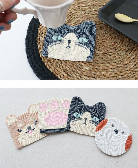 【ファッション雑貨・小物】〈全4種〉あいくるしい動物たちのビーズコースター