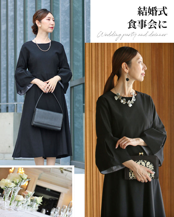 A classy and formal look with a black flared dress