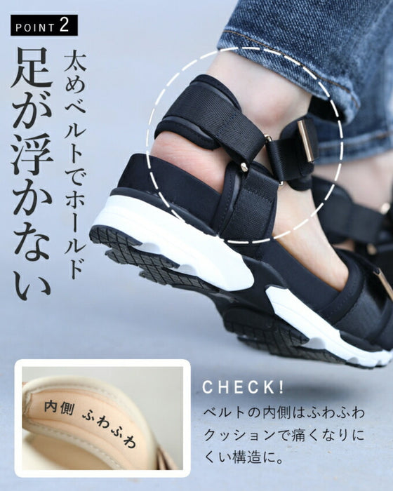 2万歩歩ける 上品厚底コンフォートサンダル(ブラック・ベージュ)