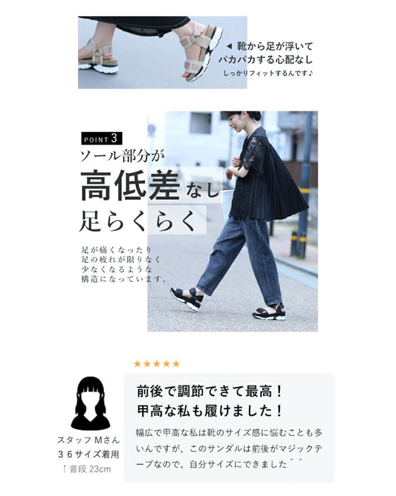 2万歩歩ける 上品厚底コンフォートサンダル(ブラック・ベージュ)