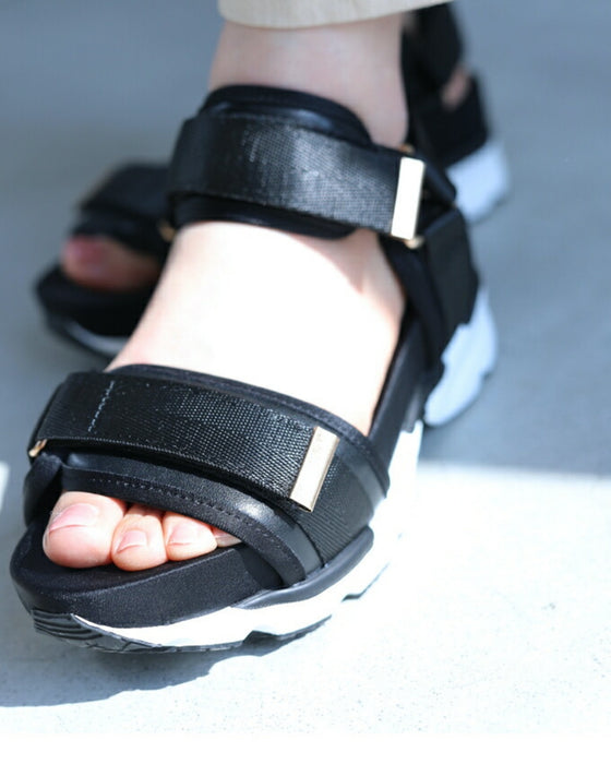 2万歩歩ける 上品厚底コンフォートサンダル(ブラック・ベージュ)