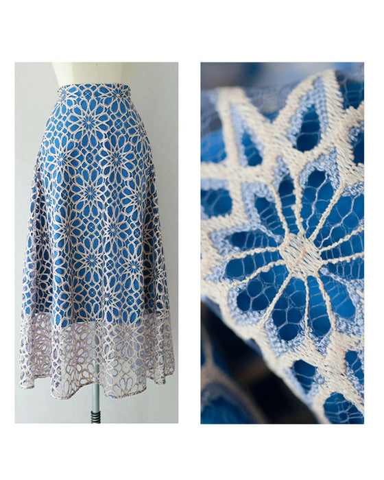 (ライトブルー)一目惚れカッティング花レースの爽やかスカート