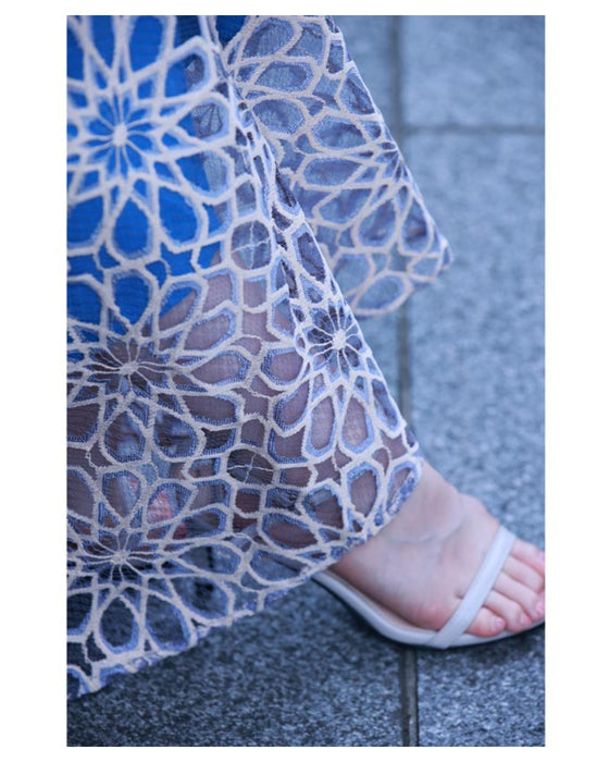 (ライトブルー)一目惚れカッティング花レースの爽やかスカート