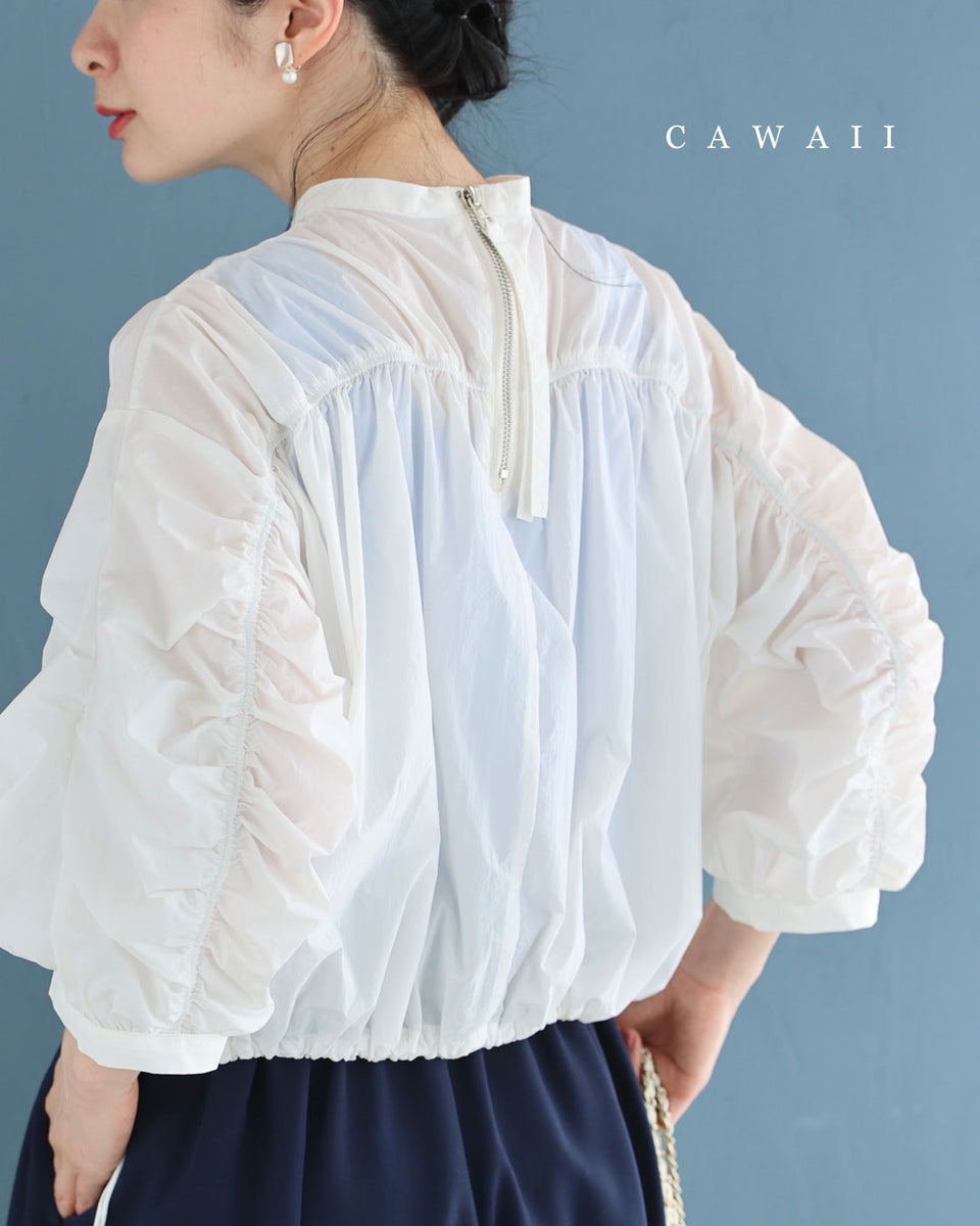再入荷5月14日 シャカシャカ素材の軽量短丈プルオーバートップス cawaii fzp00224od S~3L対応 7分袖 ふんわり 透け感 ギャザー アイボリー オシャレ 個性的 大人可愛い エレガント 上品 春服 春物 夏服 夏物 薄手 ドロスト レディース ファッション ミセス 30代 40代 50代 シャカシャカ素材の軽量短丈プルオーバートップス – ONE PEACE ONLINE