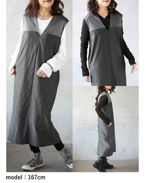 A shiny jumper skirt with a fashionable two-tone design