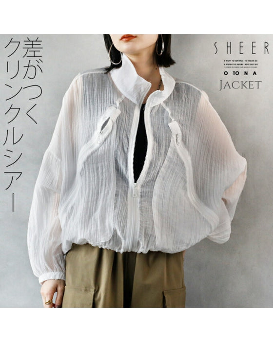 A distinctive crinkle sheer blouson