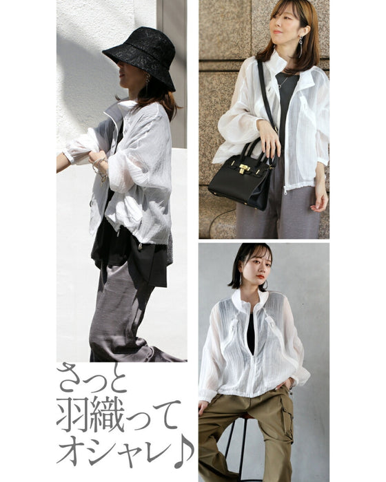 A distinctive crinkle sheer blouson