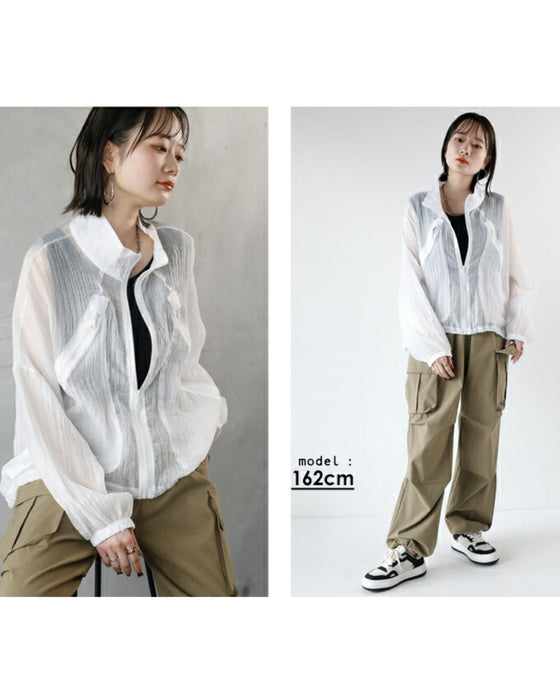 A distinctive crinkle sheer blouson