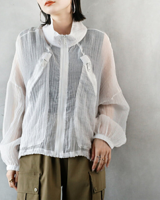 A distinctive crinkle sheer blouson