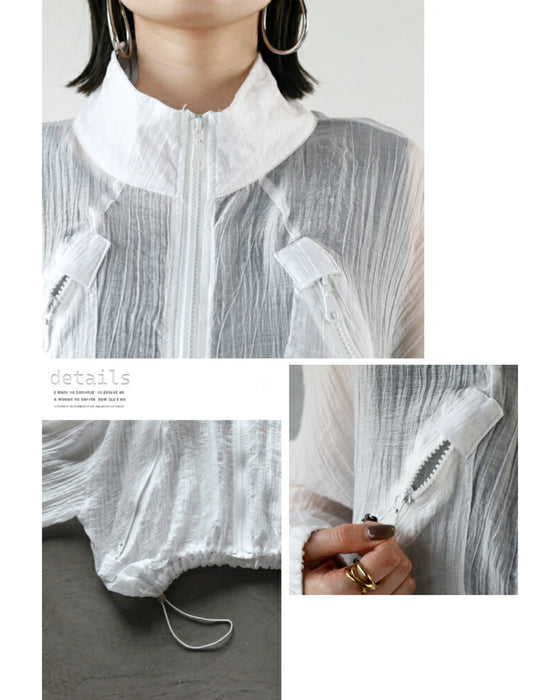 A distinctive crinkle sheer blouson