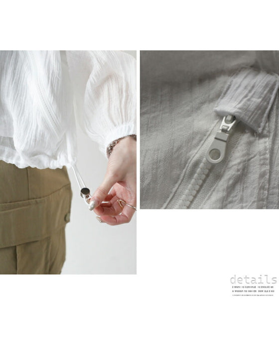 A distinctive crinkle sheer blouson