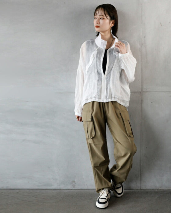 A distinctive crinkle sheer blouson