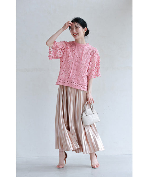 花咲カッティングレースプルオーバートップス