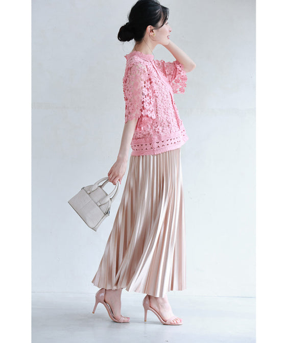 花咲カッティングレースプルオーバートップス