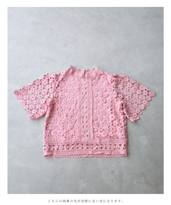 花咲カッティングレースプルオーバートップス
