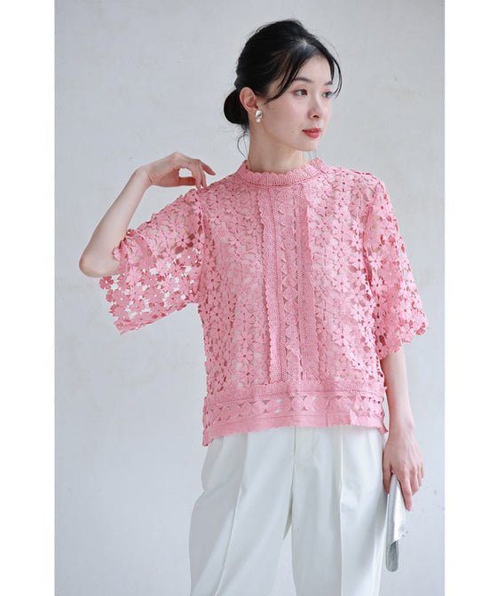 花咲カッティングレースプルオーバートップス