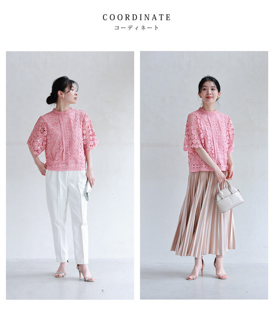 花咲カッティングレースプルオーバートップス