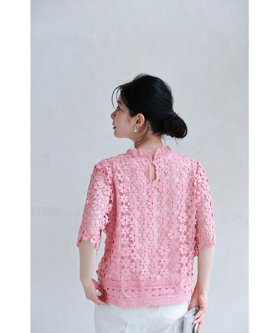 花咲カッティングレースプルオーバートップス