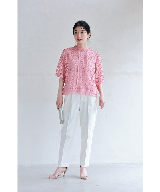 花咲カッティングレースプルオーバートップス