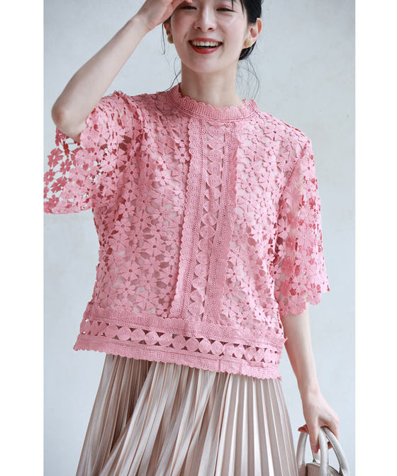 花咲カッティングレースプルオーバートップス