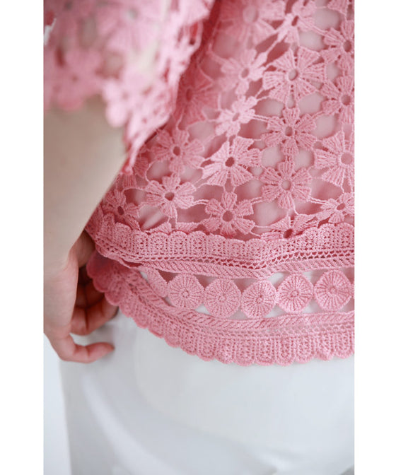 花咲カッティングレースプルオーバートップス