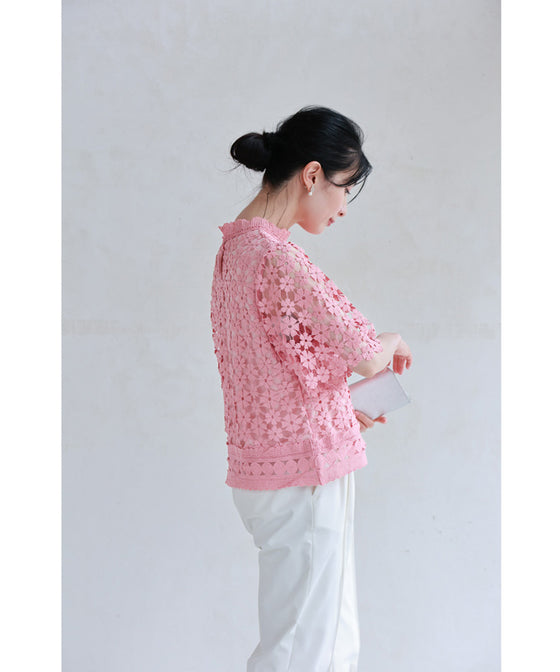 花咲カッティングレースプルオーバートップス