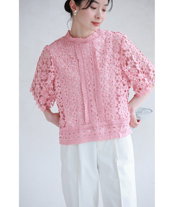 花咲カッティングレースプルオーバートップス