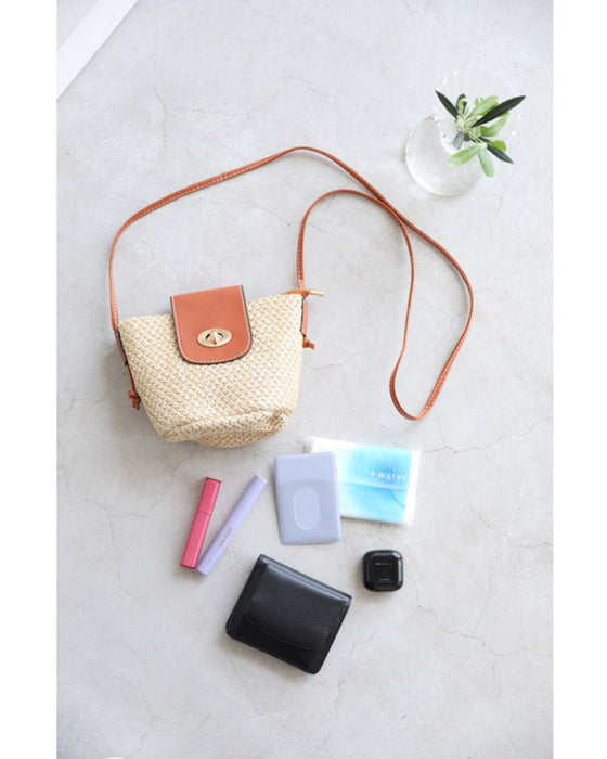 ころんと可愛い麦わら風ショルダーミニバッグ