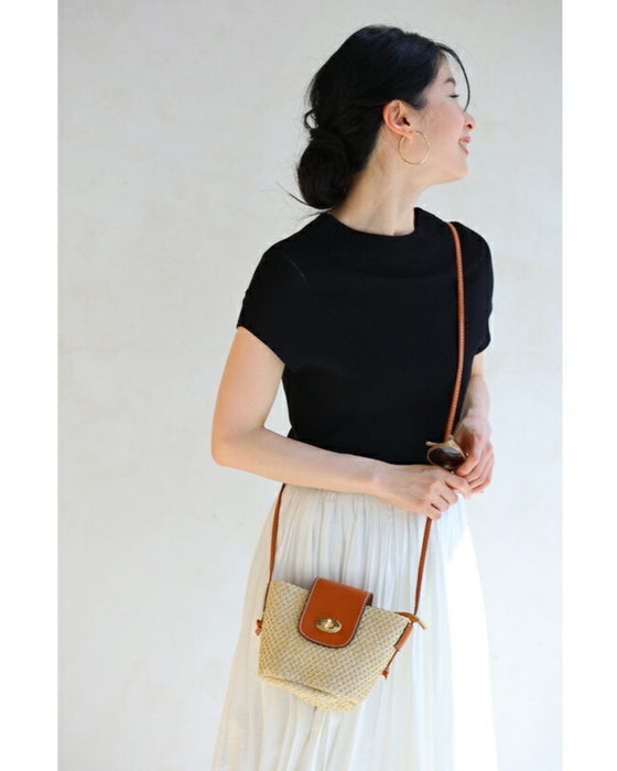 ころんと可愛い麦わら風ショルダーミニバッグ