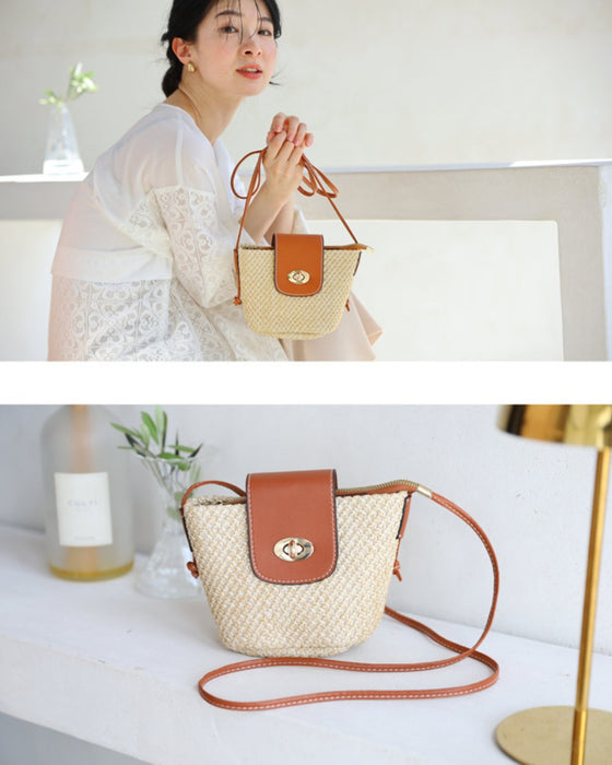 ころんと可愛い麦わら風ショルダーミニバッグ