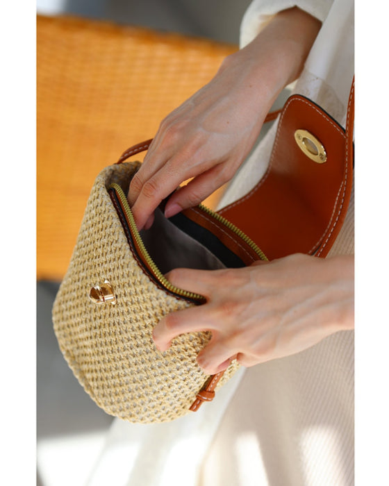 ころんと可愛い麦わら風ショルダーミニバッグ