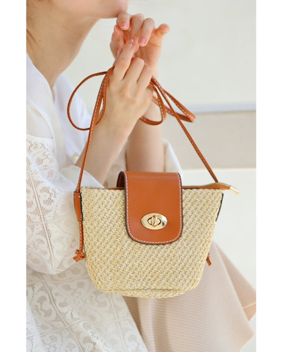 ころんと可愛い麦わら風ショルダーミニバッグ